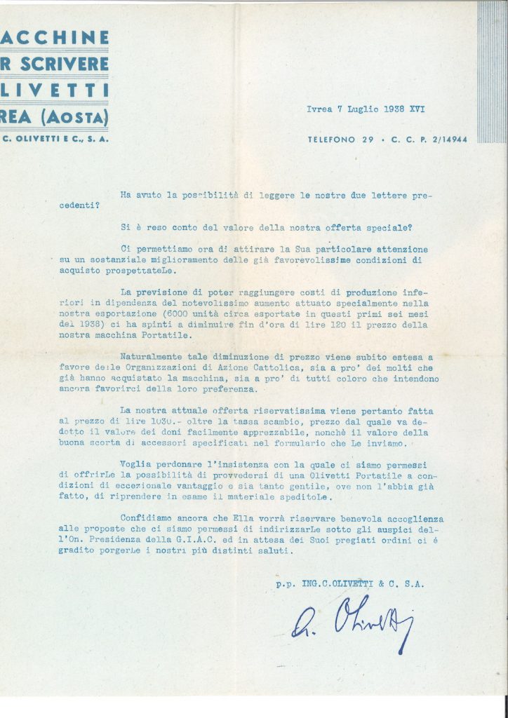 Lettera commerciale 1938