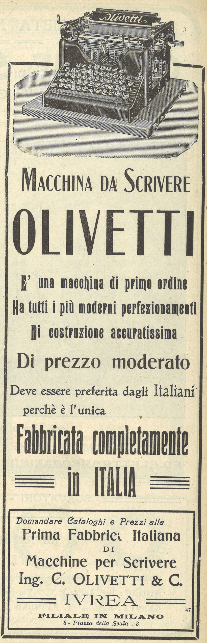 Pubblicità Olivetti m1 del 1912